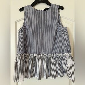 J Crew sleeveless blue/white striped shirt.